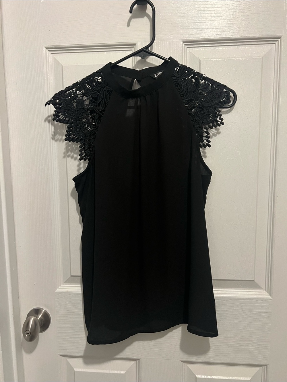 Express Black Lace Cap-Sleeve Halter Top